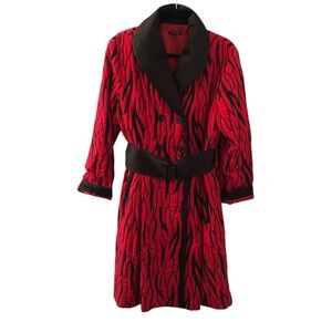 Samuel Dong Elegant Red and Black Women's Belted Evening Coat Size Large